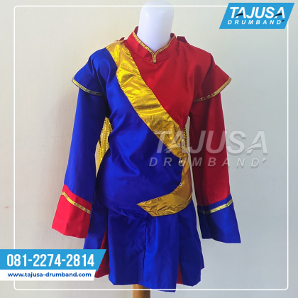 baju mayoret warna biru merah dengan motif emas